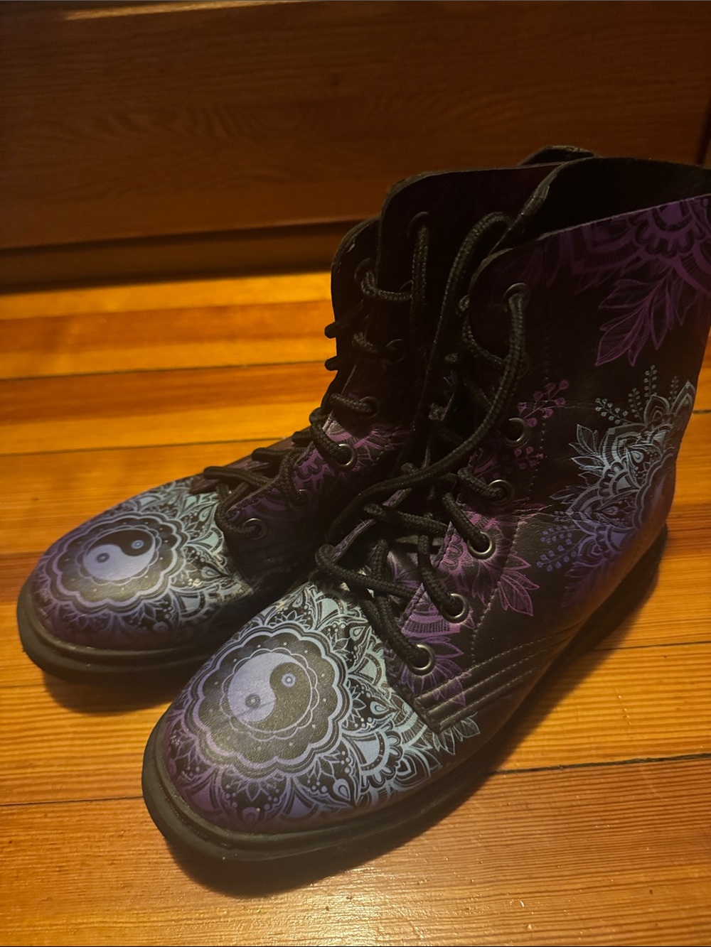 Women's Purple Yin Yang Lace-Up Combat Boots